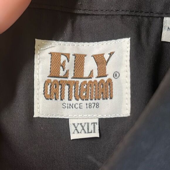 Ely Cattleman Tall Man Snap Long Sleeve Shirt Country Western size XXLT Black - Picture 6 of 8